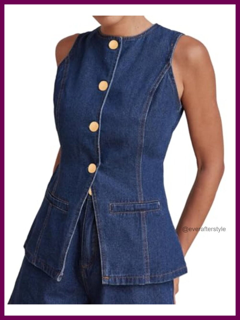 Slim Fit Button Down Denim Vest Sleeveless Jean Waistcoat with Pockets
